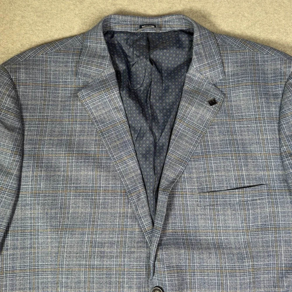 New Crown & Ivy Men's 54R Blue Plaid Sport Coat Blazer Double Vented Stretch